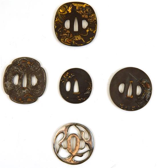 Appraisal: ASIAN five Japanese tsuba th th C mixed metals and