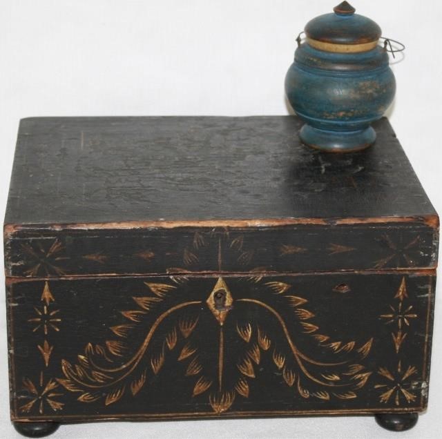 Appraisal: LATE TH CENTURY AMERICAN PAINTED PINE SEWINGBOX ORIGINAL PAINT DECORATION