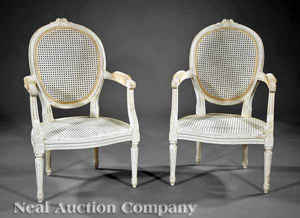 Appraisal: A Pair of Louis XVI-Style Cr me Peinte and Caned