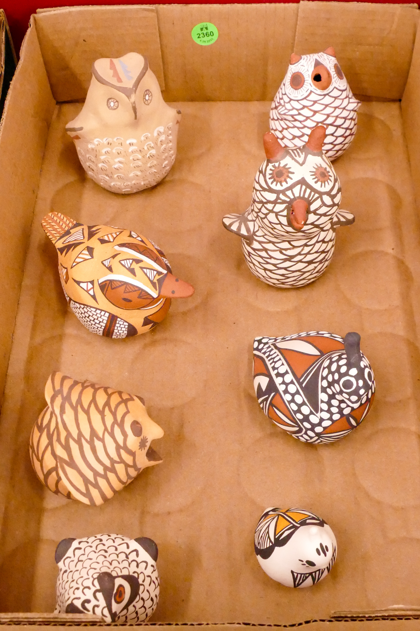 Appraisal: Box pc Southwest Pottery Owl and Quail Figures- largest ''