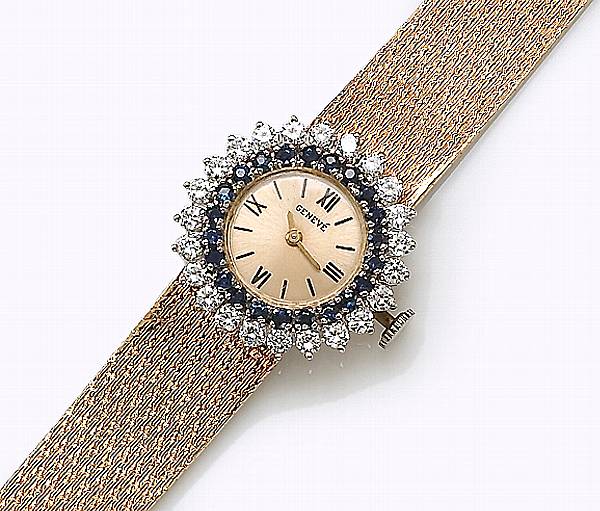 Appraisal: A diamond and sapphire wristwatch Geneve Swiss estimated total diamond