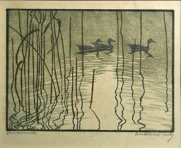 Appraisal: Norbertine von Bresslern-Roth Austrian - Ducks c Color linoleum cut