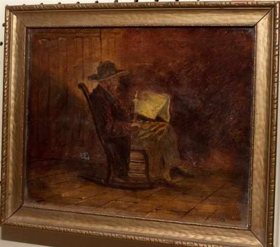 Appraisal: American School th century Man Reading by Candlelight oil on