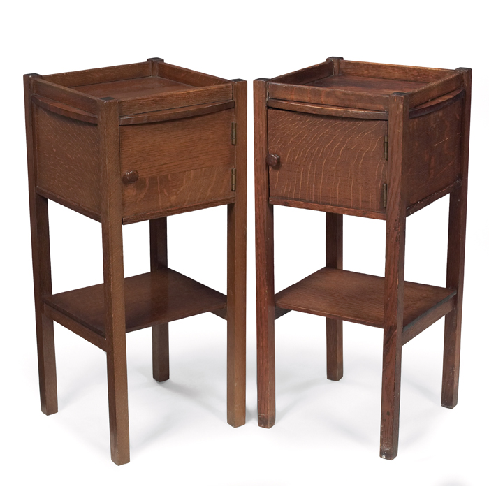 Appraisal: Arts Crafts smoking cabinets pair single drawer above a lower