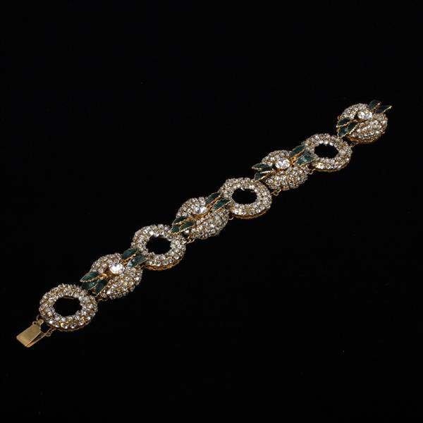 Appraisal: Miriam Haskell Clear Pave Rhinestone Circle Link Bracelet with Green