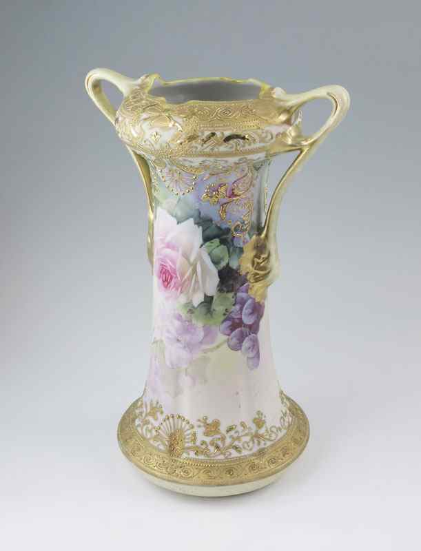 Appraisal: HAND PAINTED NIPPON PORCELAIN VASE Finely painted rose and grape