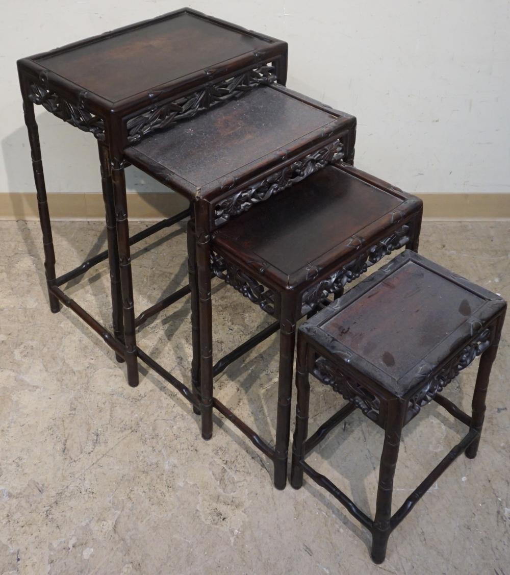 Appraisal: NEST OF FOUR CHINESE CARVED HONG MU TABLES LARGEST X