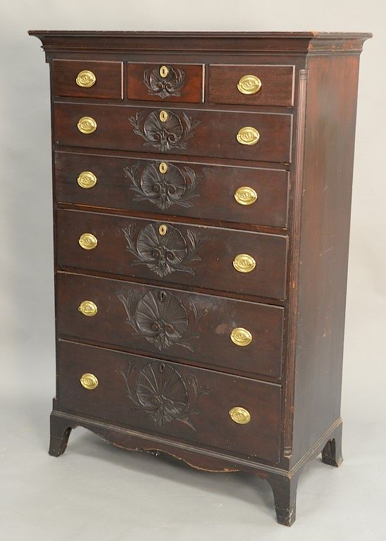 Appraisal: Federal three over five drawer chest with fluted quarter columns