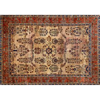 Appraisal: MAHAJERAN SAROUK CARPET Taupe ground with flowering branches within a