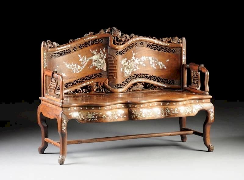 Appraisal: A CHINESE FINELY CARVED AND MOTHER-OF-PEARL INLAID HARDWOOD SETTEE LATE