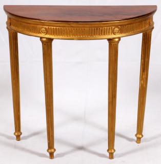 Appraisal: SHERATON DEMI LUNE MAHOGANY AND GILT TABLE TH C SHERATON