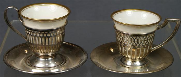 Appraisal: Sets of and sterling silver demitasse cup frames and saucers