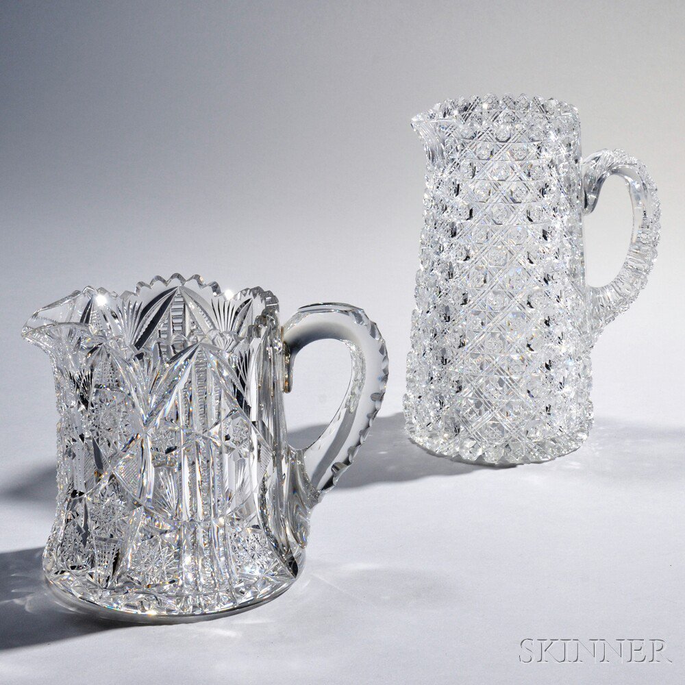 Appraisal: Two American Brilliant-cut Colorless Glass Pitchers late th early th