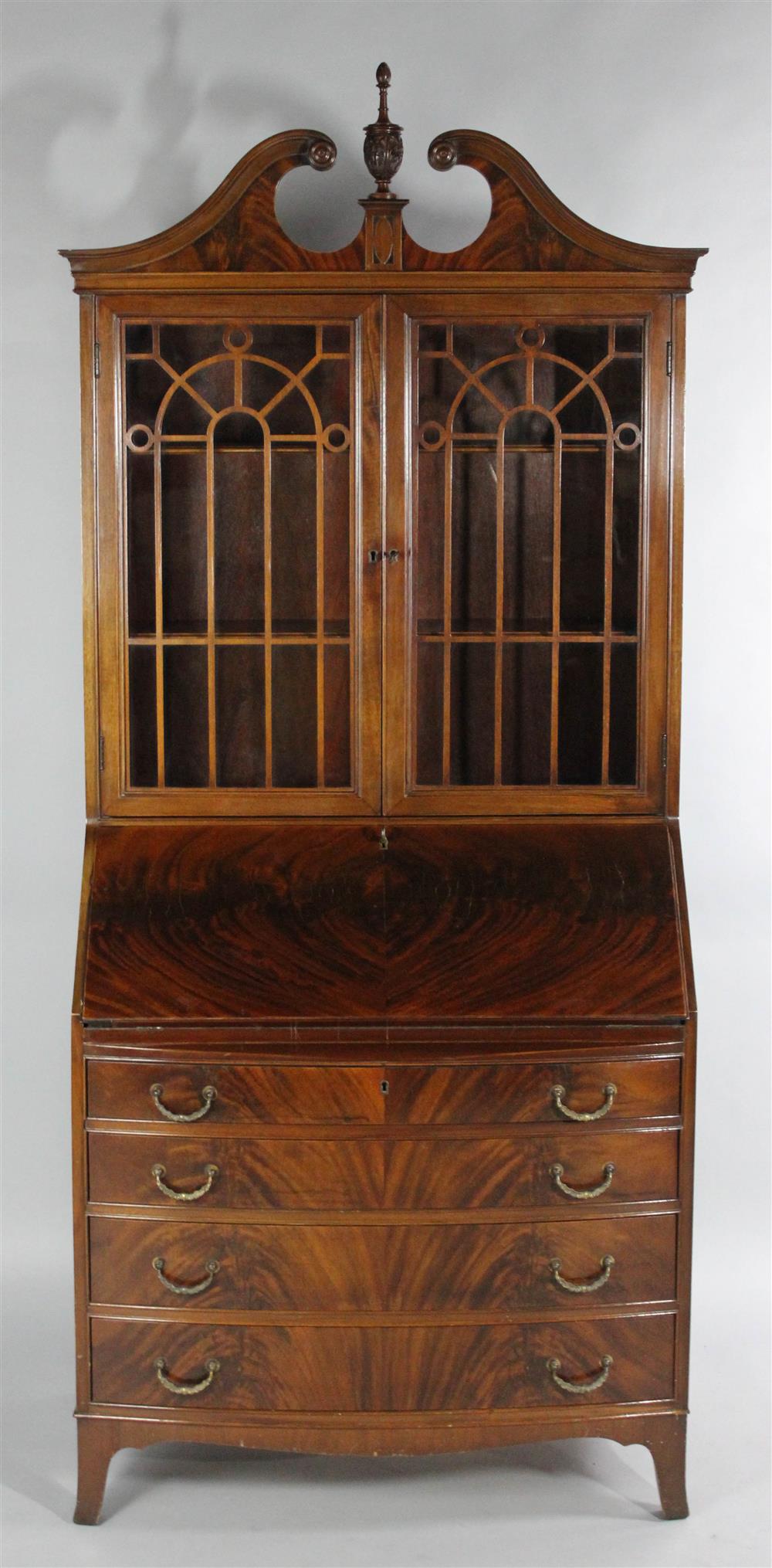 Appraisal: CHIPPENDALE STYLE MAHOGANY SECRETARY having a swan's neck pediment with