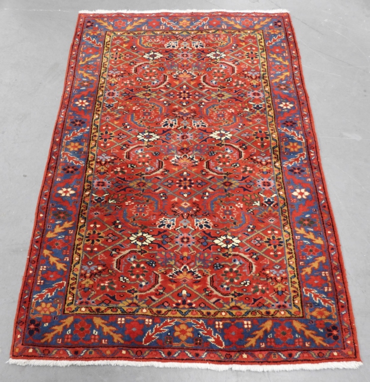 Appraisal: PERSIAN ORIENTAL RED BOTANICAL HERIZ RUG Middle East th CenturyBlue