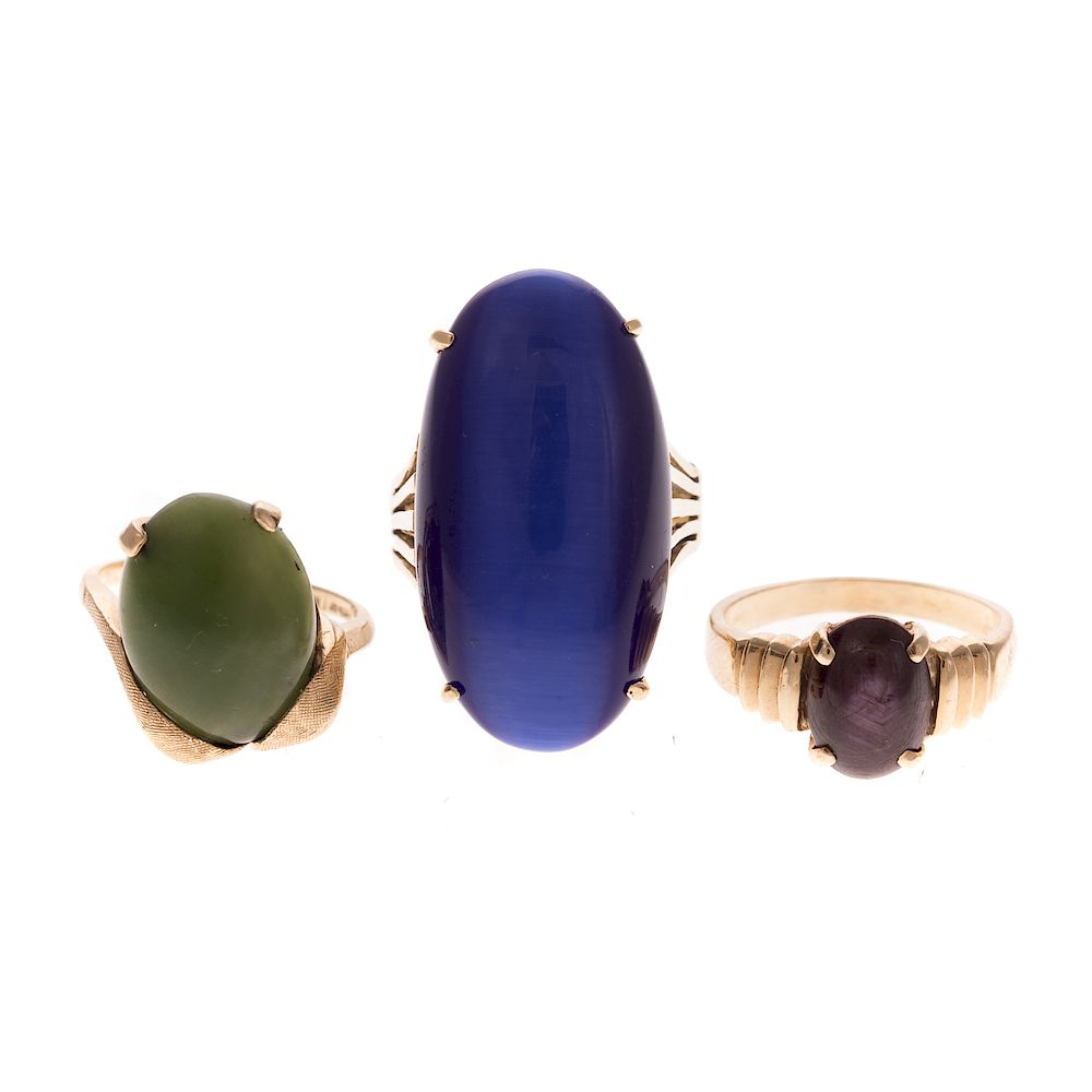 Appraisal: A Trio of Ladies Gemstone Rings in K K yellow