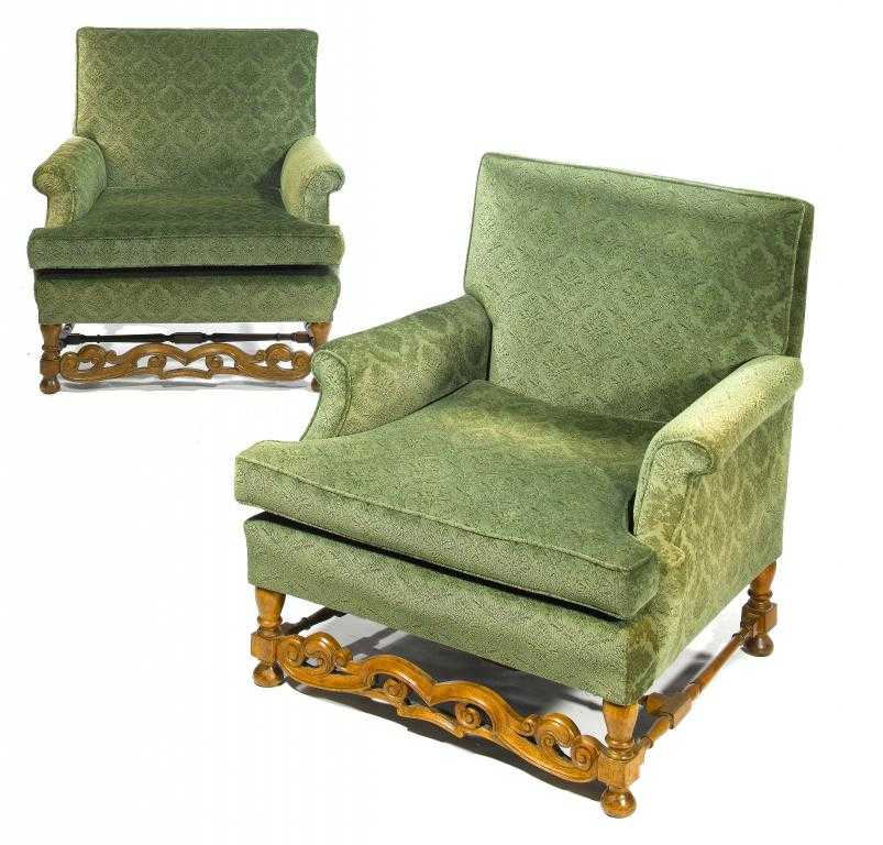 Appraisal: A PAIR OF WILLIAM AND MARY STYLE ARMCHAIRS of unusually