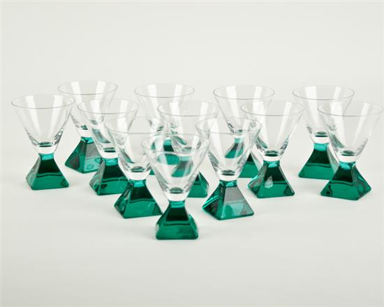 Appraisal: Modern Clear and Teal Glass Cordials Each H