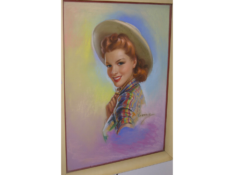 Appraisal: JULES ERBIT AMERICAN - Cowgirl pastel on paper signed lower