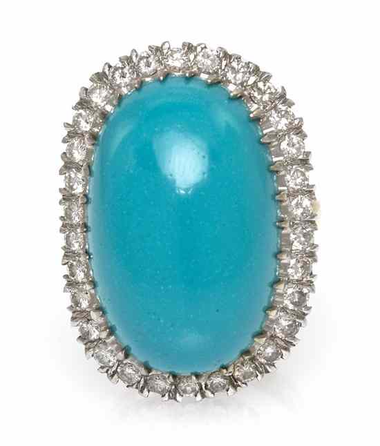 Appraisal: A Karat Gold Simulated Turquoise and Diamond Ring containing one