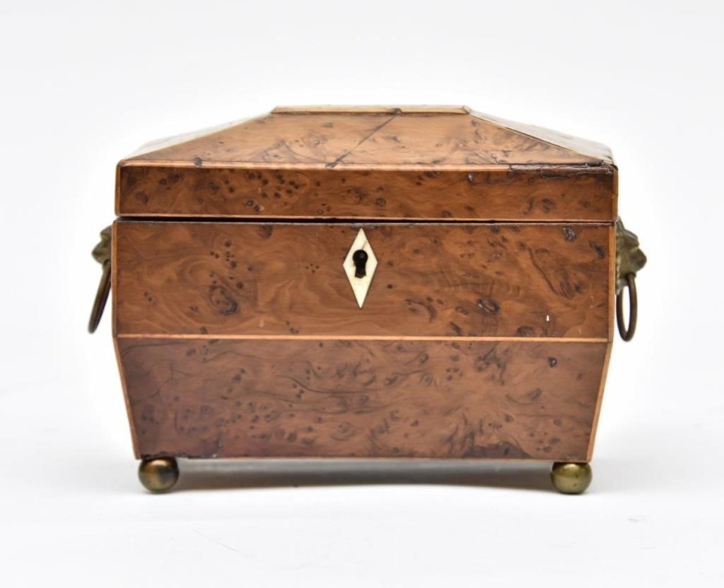 Appraisal: Georgian burl wood tea caddy circa h x w x