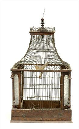 Appraisal: Victorian Inlaid Rosewood Etched Glass and Wire Birdcage x x