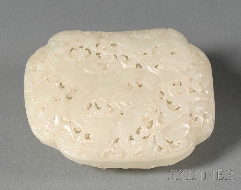 Appraisal: Jade Box pale greenish-white color carved and pierced with a