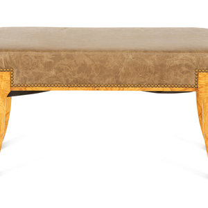 Appraisal: A William Switzer Burled Olivewood Bench with Tooled Leather Upholstered