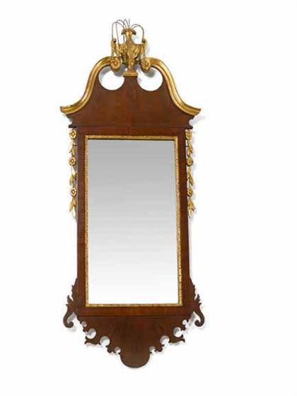 Appraisal: Federal mahogany and giltwood looking glass th th century The