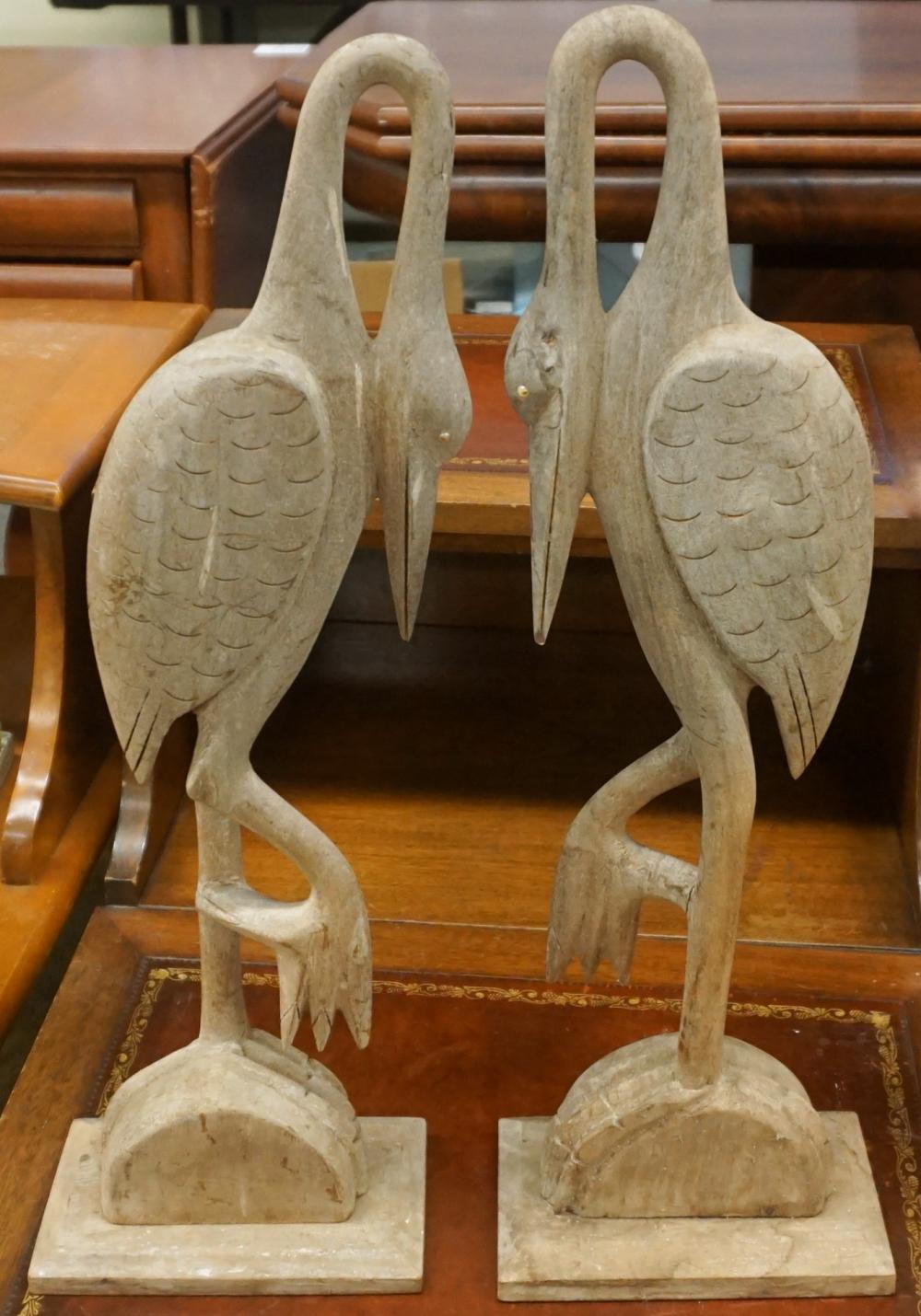 Appraisal: Pair Carved Wood Figures of Cranes H in cm