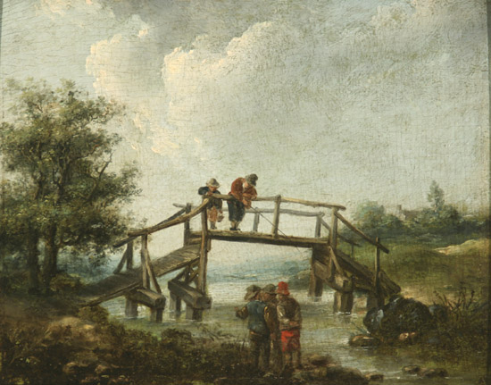 Appraisal: Northern European School th Century Fishing Off the Footbridge Unsigned