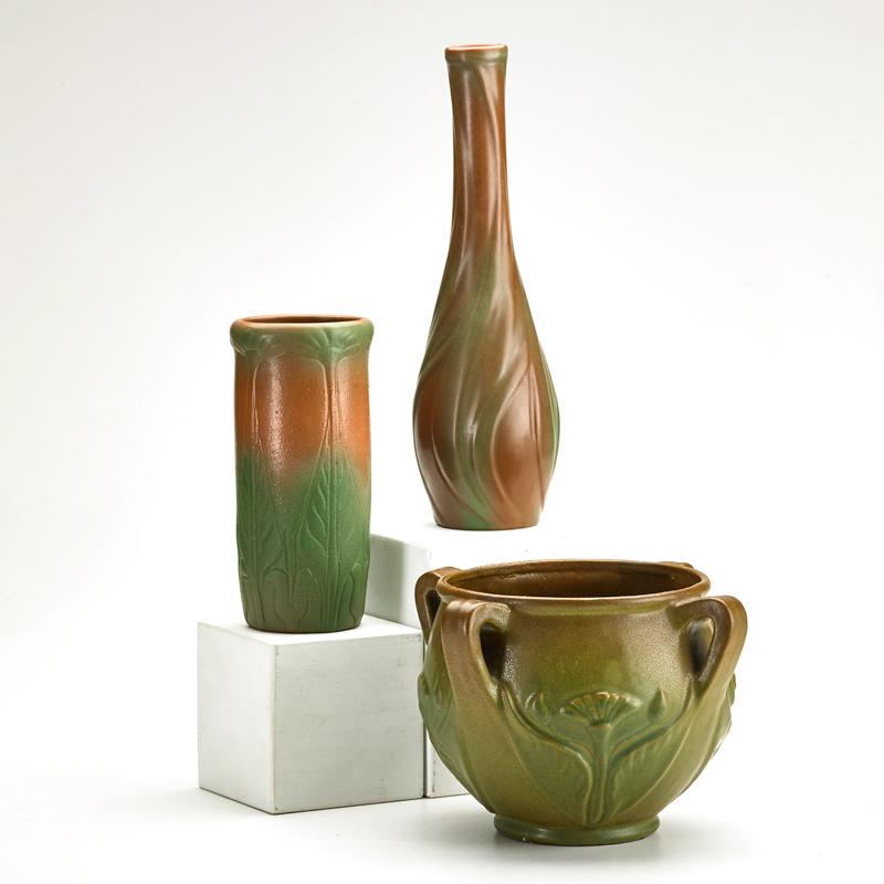 Appraisal: VAN BRIGGLE Three pieces in Mountain Crag glaze vase with