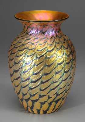 Appraisal: Lundberg art glass vase ovoid with diagonal bands of gold