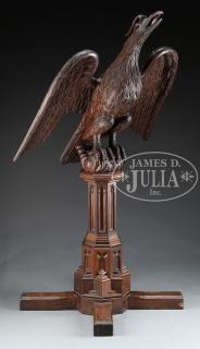 Appraisal: EXCEPTIONAL CARVED WALNUT ARCHITECTURAL EAGLE ON PEDESTAL Third quarter th