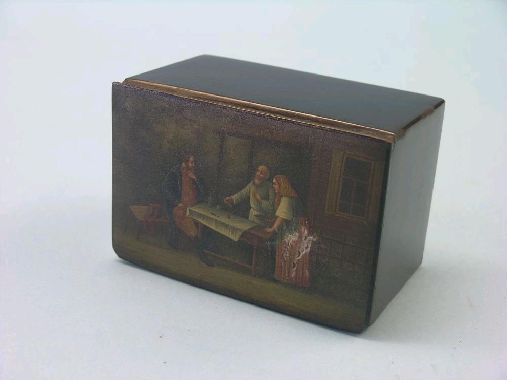 Appraisal: A th century Russian papier mache tea caddy hinged cover