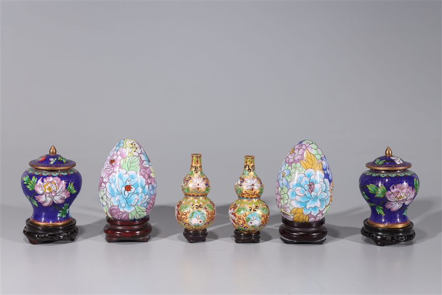 Appraisal: Six Chinese cloisonn enamels including pair of millefleur eggs pair