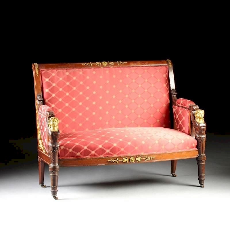 Appraisal: AN EMPIRE STYLE GILT BRONZE MOUNTED AND RED SILK UPHOLSTERED