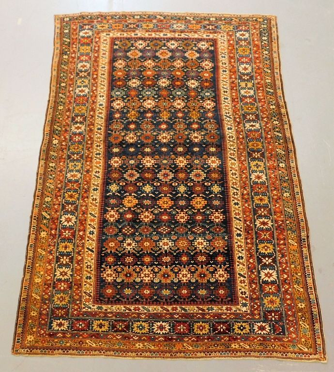 Appraisal: Antique Caucasian Chichi Carpet Caucasus Circa Red orange and ivory