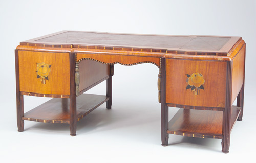 Appraisal: RENE CREVEL KRIEGER Paris Mahogany and fruitwood marquetry partners' desk