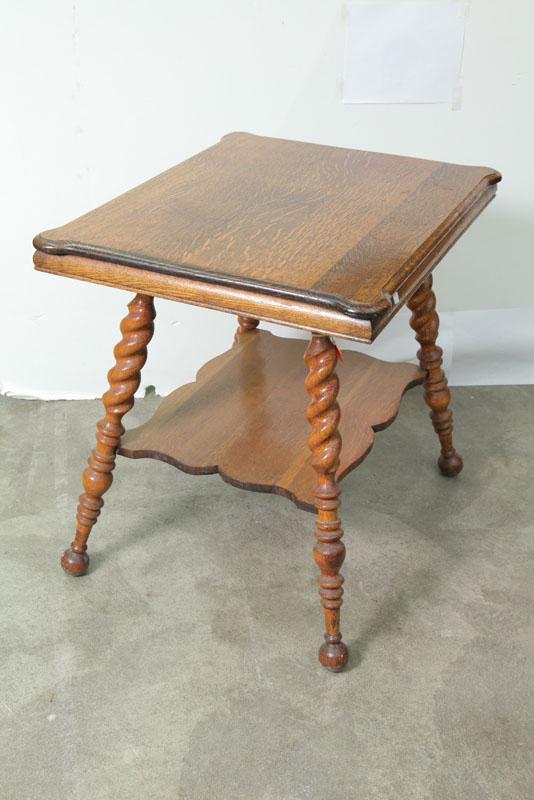 Appraisal: LAMP TABLE The oak table has ball feet barley twist