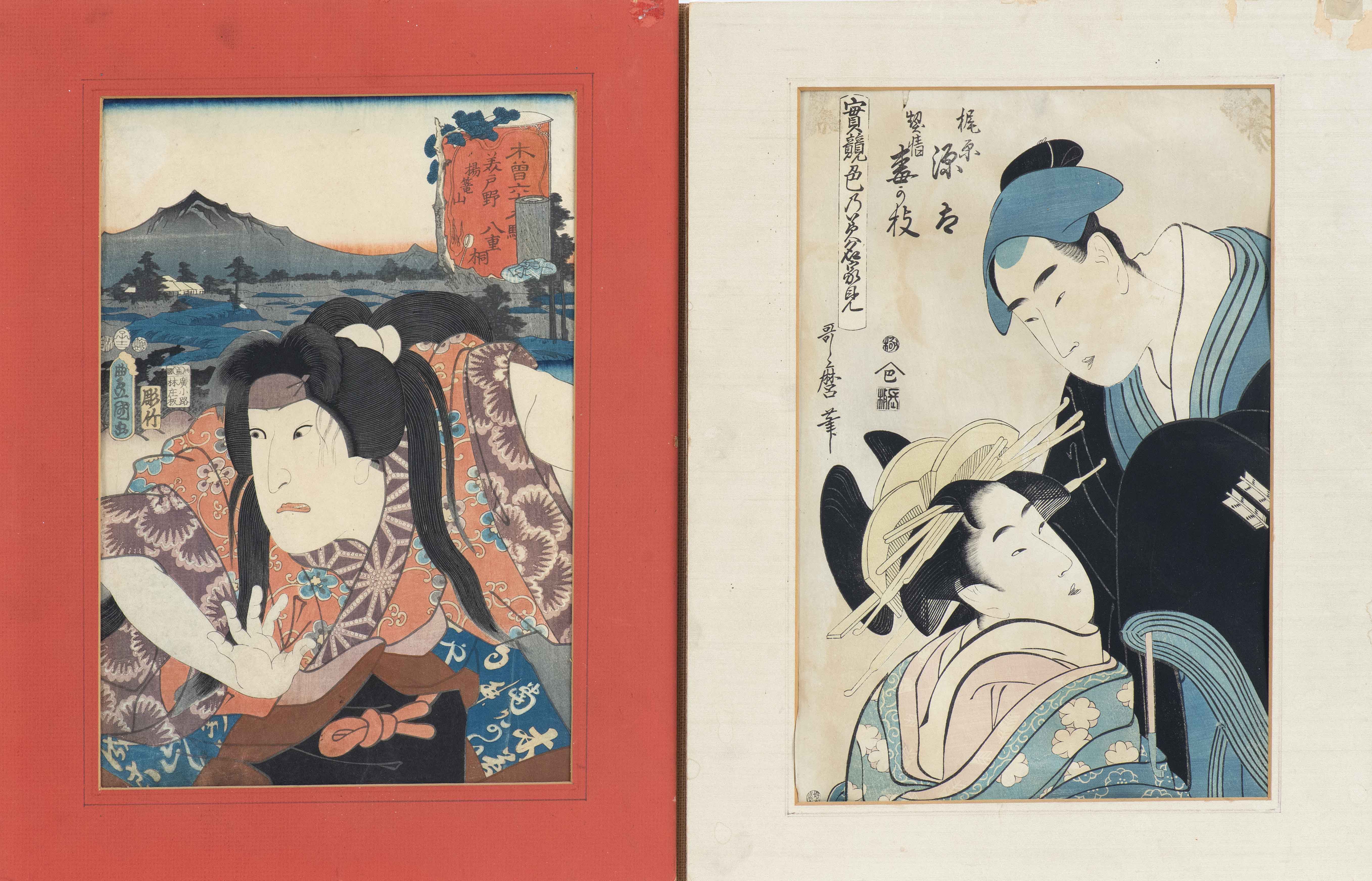 Appraisal: TWO WOODBLOCK PRINTS Two Oban tate-e Toyokuni III Large head