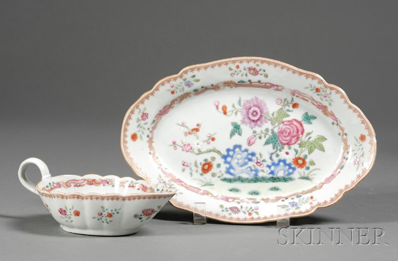 Appraisal: Chinese Export Sauce Boat and Tray th century famille rose