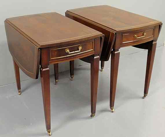 Appraisal: Pair of Hepplewhite style inlaid mahogany Pembroke tables with brass