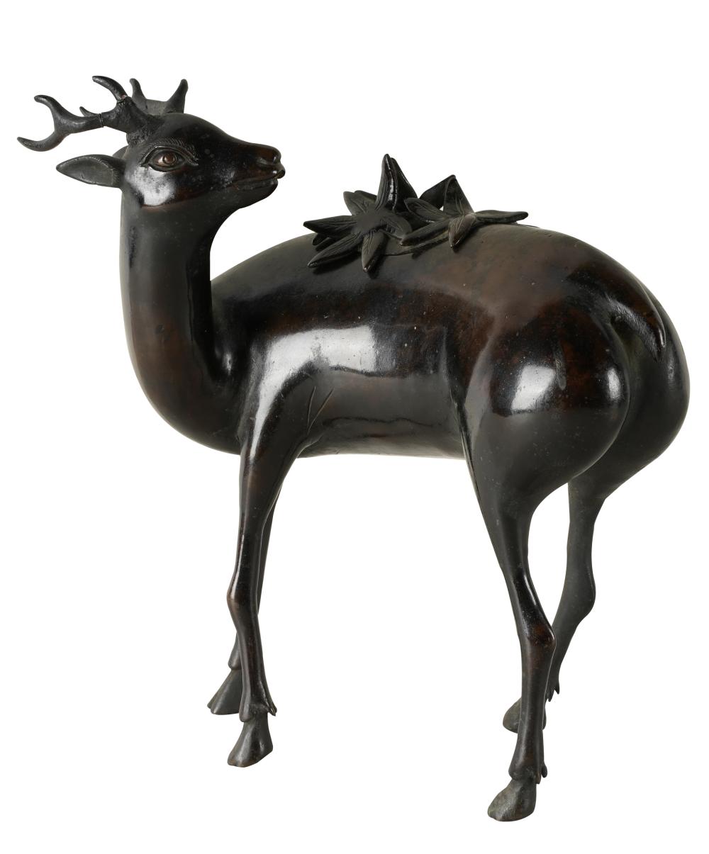 Appraisal: ASIAN BRONZE DEER-FORM CENSERwith removable lid Condition one antler repaired