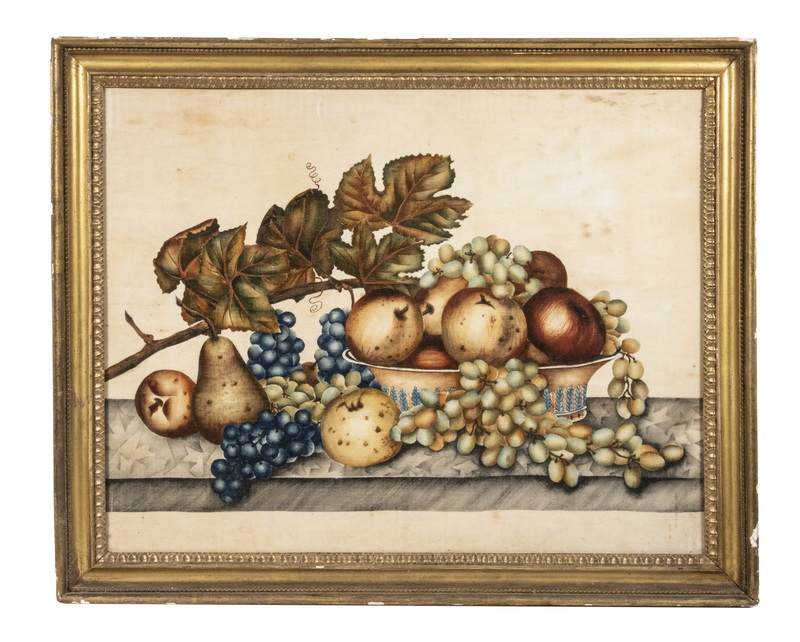 Appraisal: LARGE THEOREM OF FRUIT Watercolor on Buff Velvet circa -