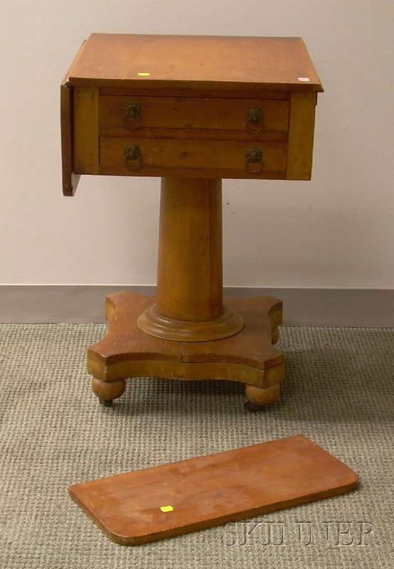 Appraisal: Empire Pine Drop-leaf Two-Drawer Pedestal-base Work Table