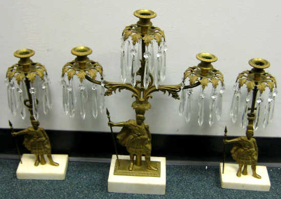 Appraisal: THREE PIECE GILT BRASS GIRANDOLE SET Rococo Revival style of