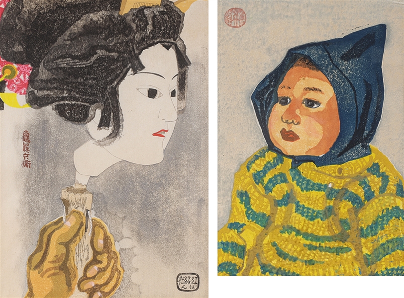 Appraisal: Two Japanese artworks by various artists including head of a