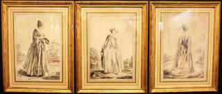 Appraisal: After Antoine Watteau French Three engravings of noble ladies made