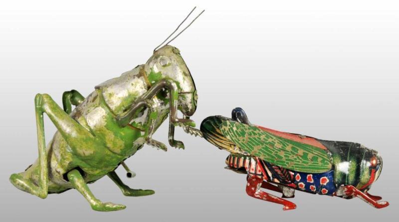 Appraisal: Lot of Tin Grasshopper Cricket Wind-Up Toys Description German Working